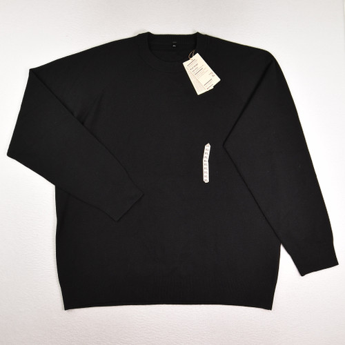 This is a men's black crew neck sweater, size XL.