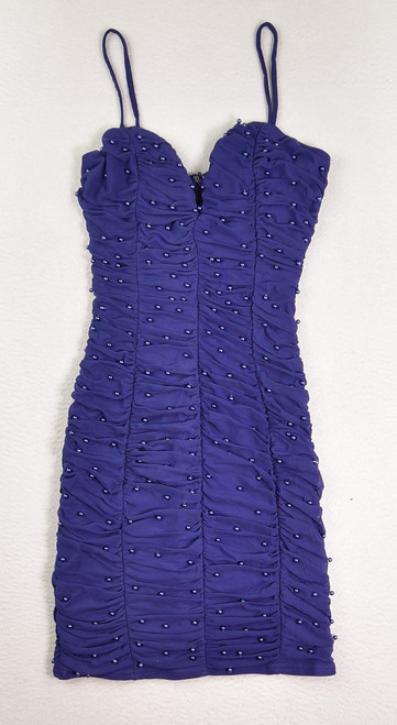 This is a purple, ruched dress with pearl accents by Windsor, Size M.