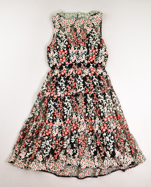 Women's Black & Red Sheer, Lined Floral Dress by HD in Paris, Size 0