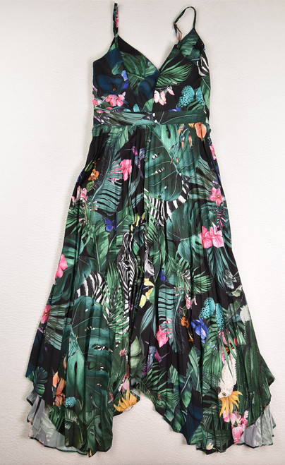 Women's Black & Green Jungle Print Dress, Size 0