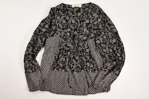 Women's Black Floral Lucky Brand Long Sleeve Peasant Blouse Size XS