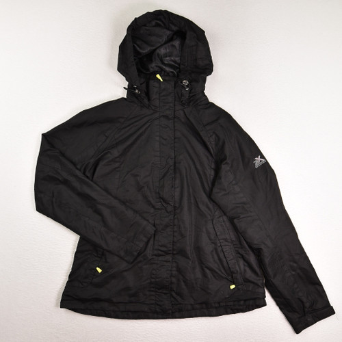 This is a black, hooded rain jacket by ZeroXposur, Size L.