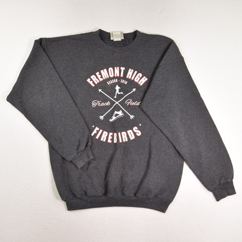 This is a women's charcoal Fremont High Firebirds sweatshirt, size M.