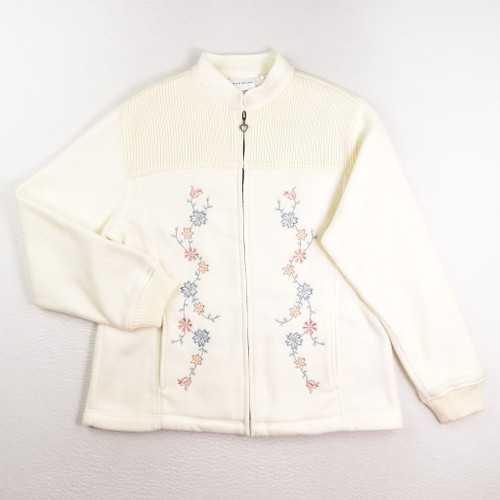 This is a zip front fleece by Alfred Dunner, Cream with Flowers, Size S.
