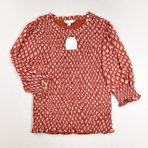 This is a Women's Rust Color Smocked Shirt by Time & Tru, Size XS.