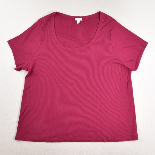 This is a Women's Pink Rib Knit Short Sleeve Shirt by Dip, Size 3X.