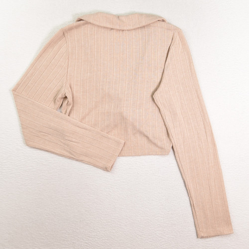 Women's Tan Short Tie Front Sweater, Size M, by LeLis