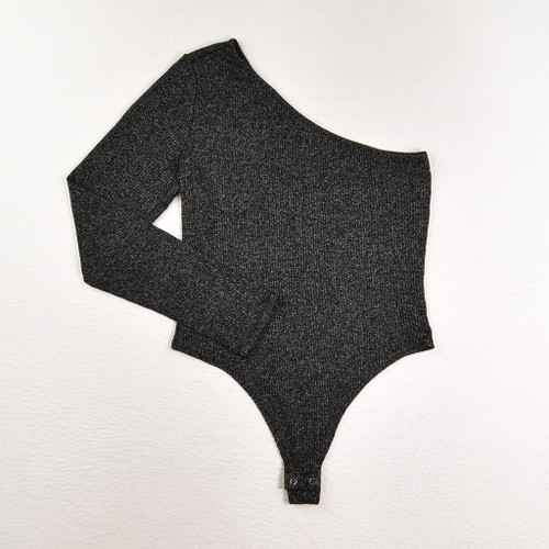 This is a black heather one sleeve bodysuit by Forever 21, Size M.