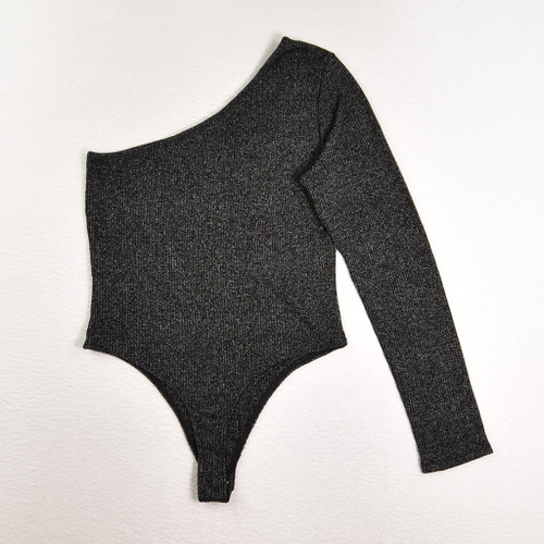 Women's Black Heather One Sleeve Bodysuit, Size M, by Forever 21