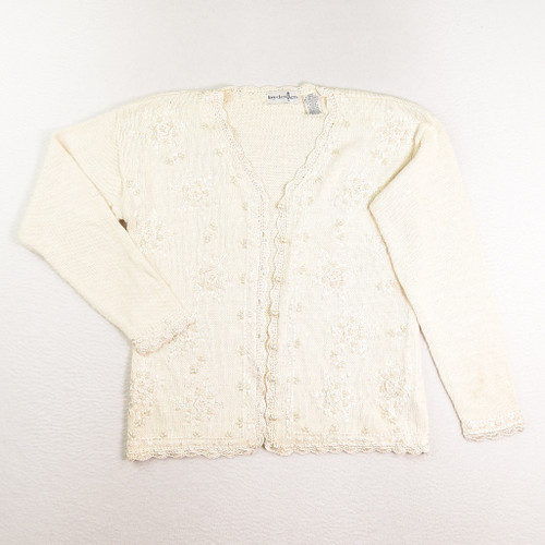 Women's Cream Embroidered Short Cardigan, Size XS