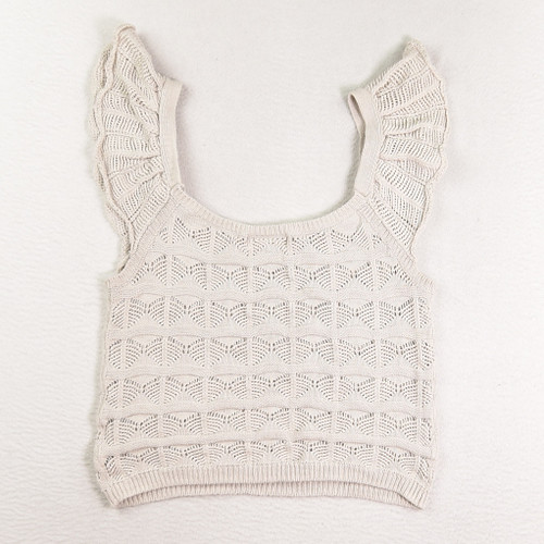 Women's Cream Crochet Style Cropped Sweater, Size M