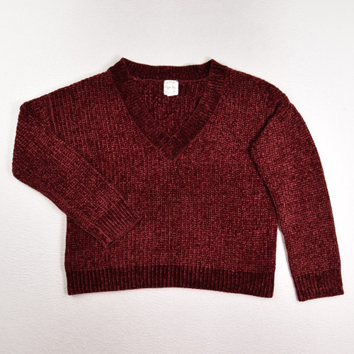 This is a Women's Soft Burgundy V-Neck Sweater by Hippie Rose, Size S.