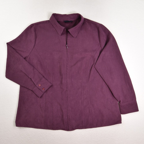 This is a plum, suede like, zip front blouse by Sonoma, Size 2X