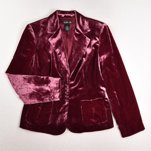 This is a plum velvet blazer by Style & Co., Size 8.