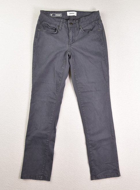 This is a pair of Women's Grey Brushed Denim Straight Jeans by Sonoma, Size 2P.