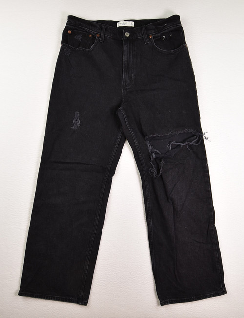 This is a pair of Women's Black The 90s High Rise Relaxed Jean by Abercrombie & Fitch, Size 12S.
