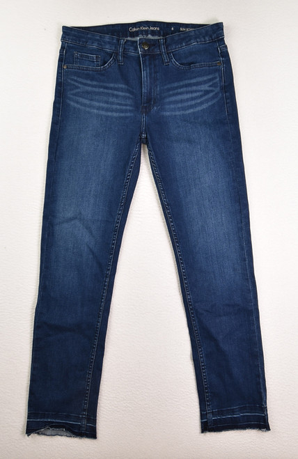 This is a pair of blue slim boyfriend Calvin Klein jeans, size 6.