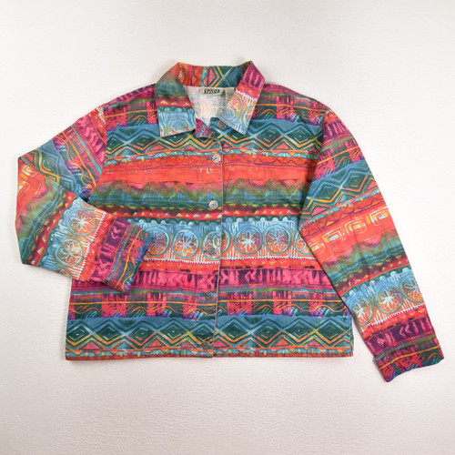 This is a Women's Multi-Color Cotton Jacket by Chico's Design, Chico's Size 3.