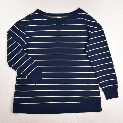 This is a Women's Blue & White Stripe Sweatshirt, Size M, by Stars Above.