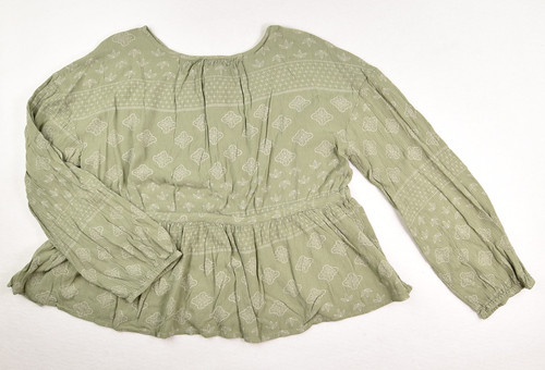Women's Green Long Sleeve Peasant Blouse, XL