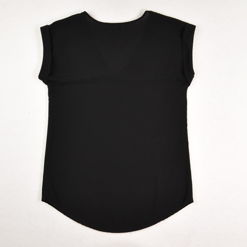 Women's Black V-Neck Silky Blouse, Size S