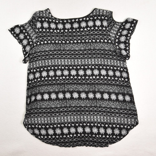 Women's Black Patterned Knit Shirt, Size L