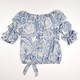Women's Blue Floral Tie Front Blouse, Size L