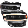 2019-2024 Dodge RAM 2500/3500/4500/5500 Switchback Sequential Amber LED Turn Signal Projector Headlights (Matte Black Housing/Clear Lens)