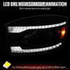 2006-2008 Dodge RAM 1500 / 2006-2009 RAM 2500 3500 Projector Headlights with Switchback LED Strips, Sequential Turn Signals, DRL & Startup Animation (Black Housing / Smoked Lens)