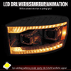 2006-2008 Dodge RAM 1500 / 2006-2009 RAM 2500 3500 Projector Headlights with Switchback Amber LED Strips, Sequential Turn Signals, DRL & Startup Animation (Chrome Housing / Clear Lens)
