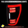 2021-2023 Ford F-150 Full LED Tail Lights with Red Light Bar, Sequential Turn Signals, Startup Animation & Factory BSM Compatibility (Black Housing / Smoked Lens)