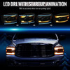 2006-2008 Dodge RAM 1500 / 2006-2009 RAM 2500 3500 Projector Headlights with Switchback Amber LED Strips, Sequential Turn Signals, DRL & Startup Animations (Black Housing / Smoked Lens)
