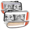 1999-2006 GMC Sierra Denali/2007 Sierra Classic Denali/2000-2006 Yukon/XL Denali Factory Style Headlights with LED Sequential Turn Signal Bumper Lights (Chrome Housing/Clear Lens)