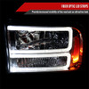 1999-2004 Ford F-250/F-350/F-450/F-550/2000-2004 Excursion Euro Factory Style Headlights with Dual LED C-Bar  (Chrome Housing/Clear Lens)