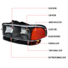 1999-2006 GMC Sierra/2007 Sierra Classic/2000-2006 Yukon/XL Factory Style Headlights and Bumper Lights with Amber Reflector (Matte Black Housing/Clear Lens)