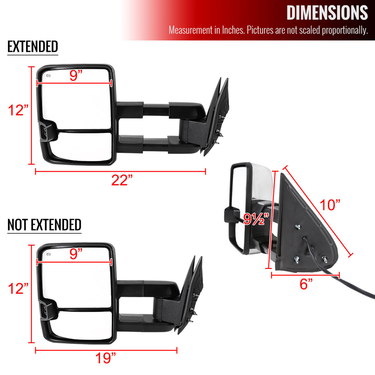 1999-2002 Chevrolet Silverado/Tahoe/Suburban/Avalanche GMC  Sierra/Yukon/Yukon XL Power Heated Manual Extendable Chrome Towing Mirrors  w/ Amber Lens