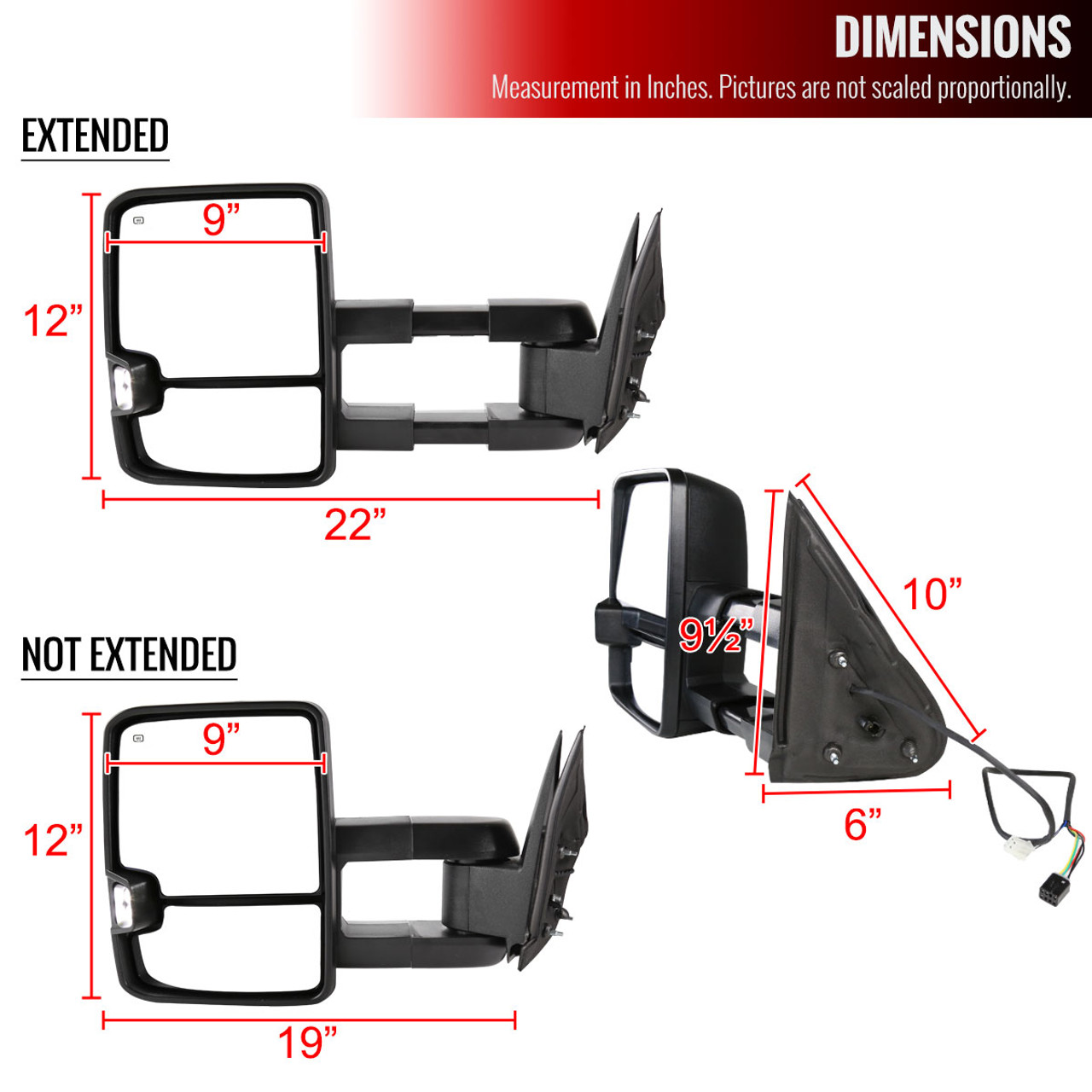 1999-2002 Chevrolet Silverado/Tahoe/Suburban/Avalanche GMC  Sierra/Yukon/Yukon XL Power Heated Manual Extendable Towing Mirrors w/  Amber Lens LED Turn