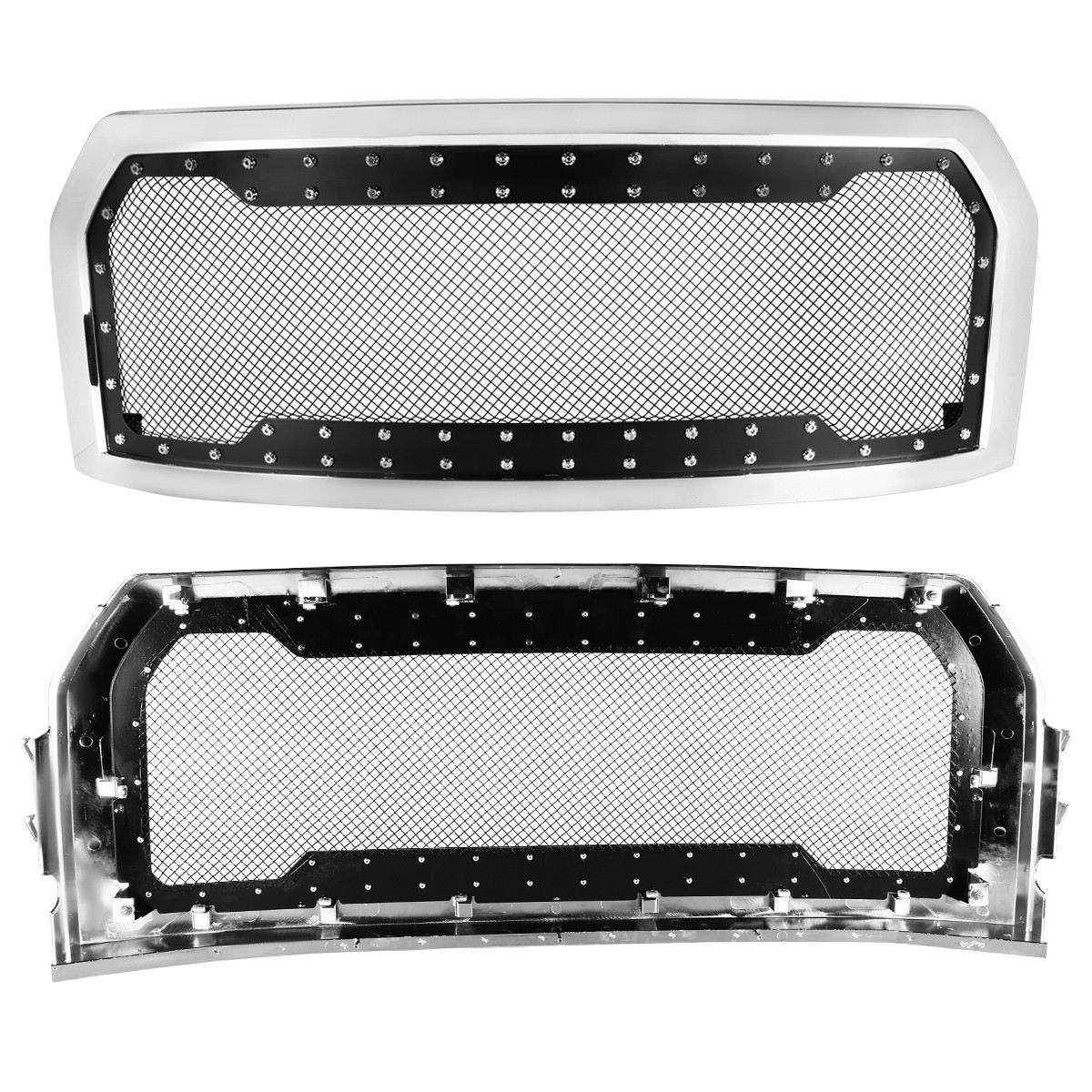 Chrome Front Upper Bumper Grille For 2015-2017 Ford F-150 - Horizontal Billet Style