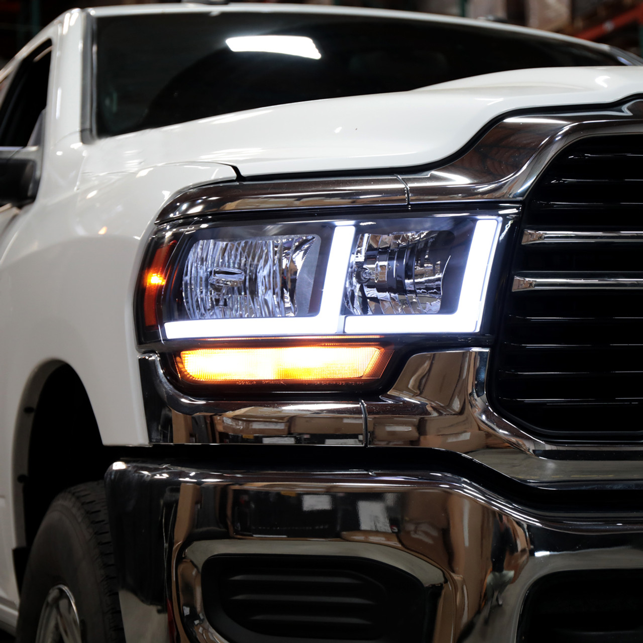 2019-2022 Dodge RAM 2500/3500/4500/5500 LED Bar Factory Style Headlights  (Matte Black Housing/Clear Lens)