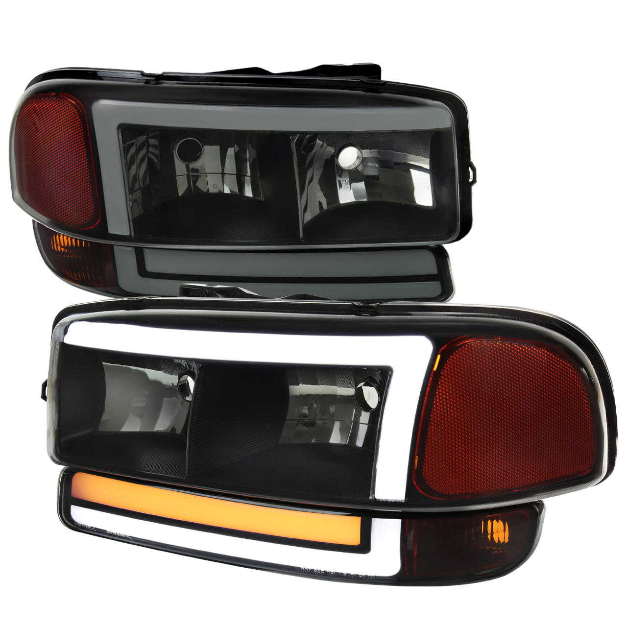 1999-2006 GMC Sierra/2007 Sierra Classic/2000-2006 Yukon/XL Factory Style  Headlights and Sequential Turn Signal Bumper Lights (Matte Black