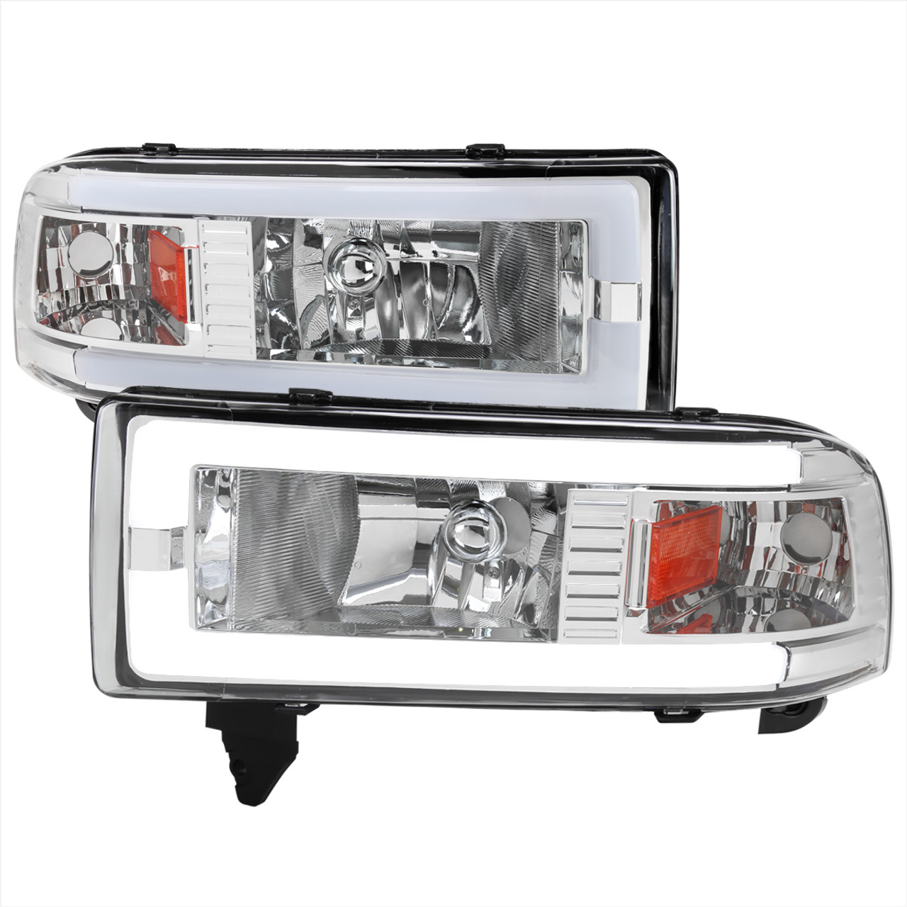 1994-2001 Dodge RAM 1500/ 1994-2002 RAM 2500/3500 Dual LED Bar Factory  Style Headlights (Chrome Housing/Clear Lens)