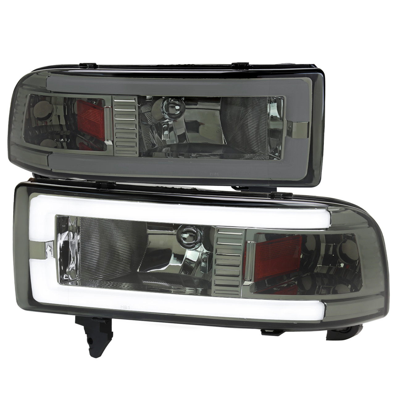 1994-2001 Dodge RAM 1500/ 1994-2002 RAM 2500/3500 Dual LED Bar Factory  Style Headlights (Chrome Housing/Smoke Lens)