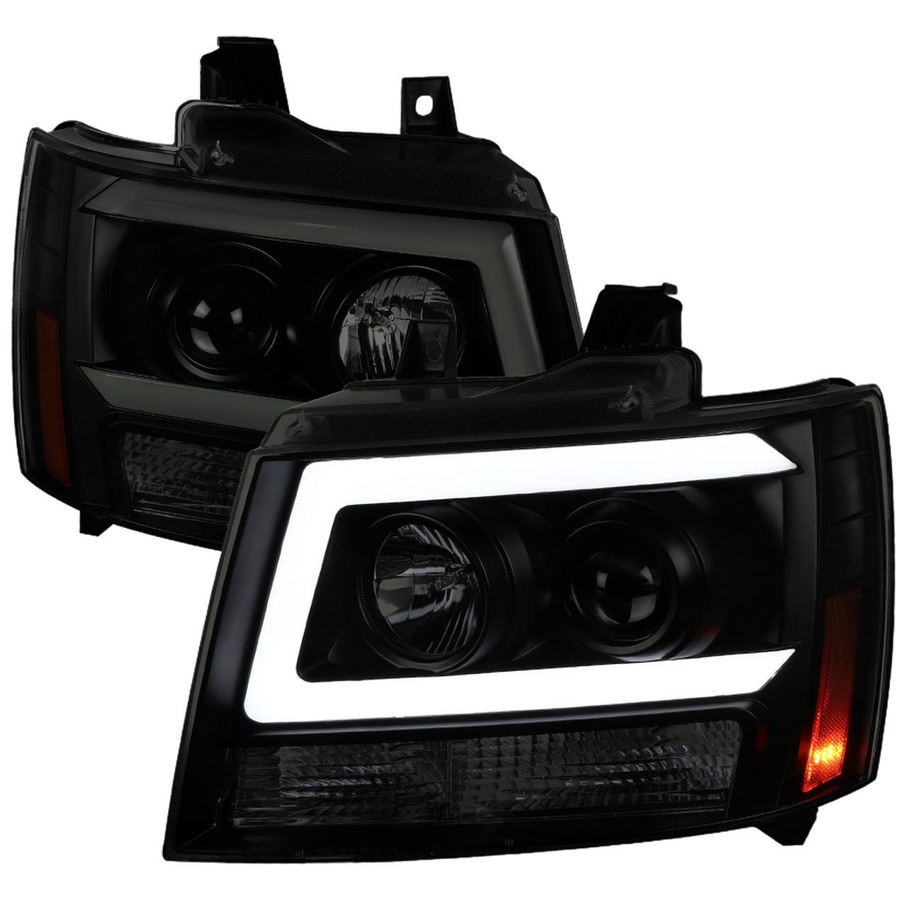 2007-2013 Chevrolet Avalanche/2007-2014 Tahoe Suburban LED C-Bar Projector  Headlights (Matte Black Housing/Smoke Lens)