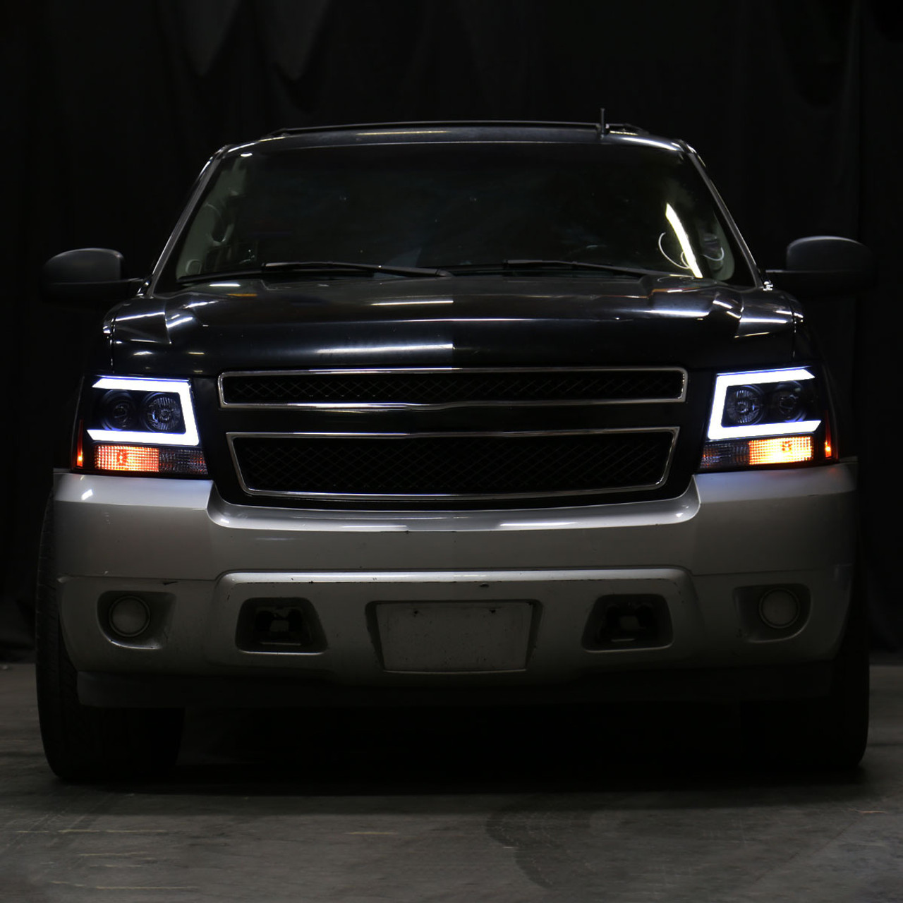 2007-2013 Chevrolet Avalanche/2007-2014 Tahoe Suburban LED C-Bar Projector  Headlights (Matte Black Housing/Smoke Lens)