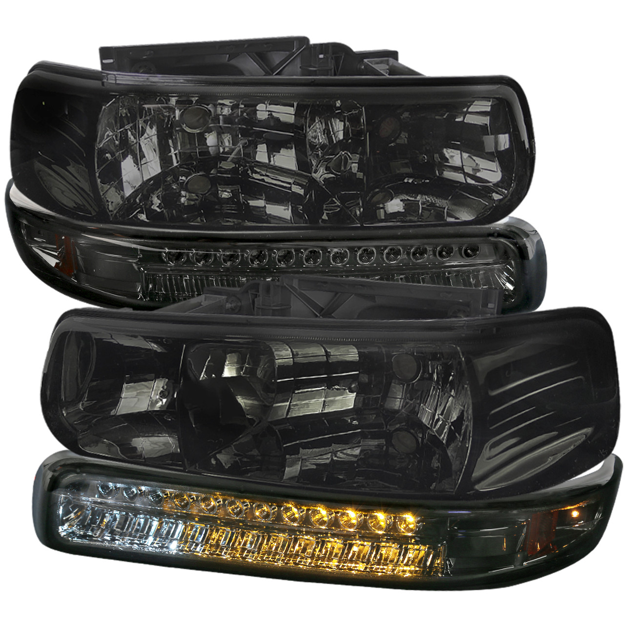 1999-2002 Chevrolet Silverado/ 2000-2006 Suburban/Tahoe Factory Style  Headlights with LED Bumper Corner Signal Lights (Chrome Housing/Smoke Lens)