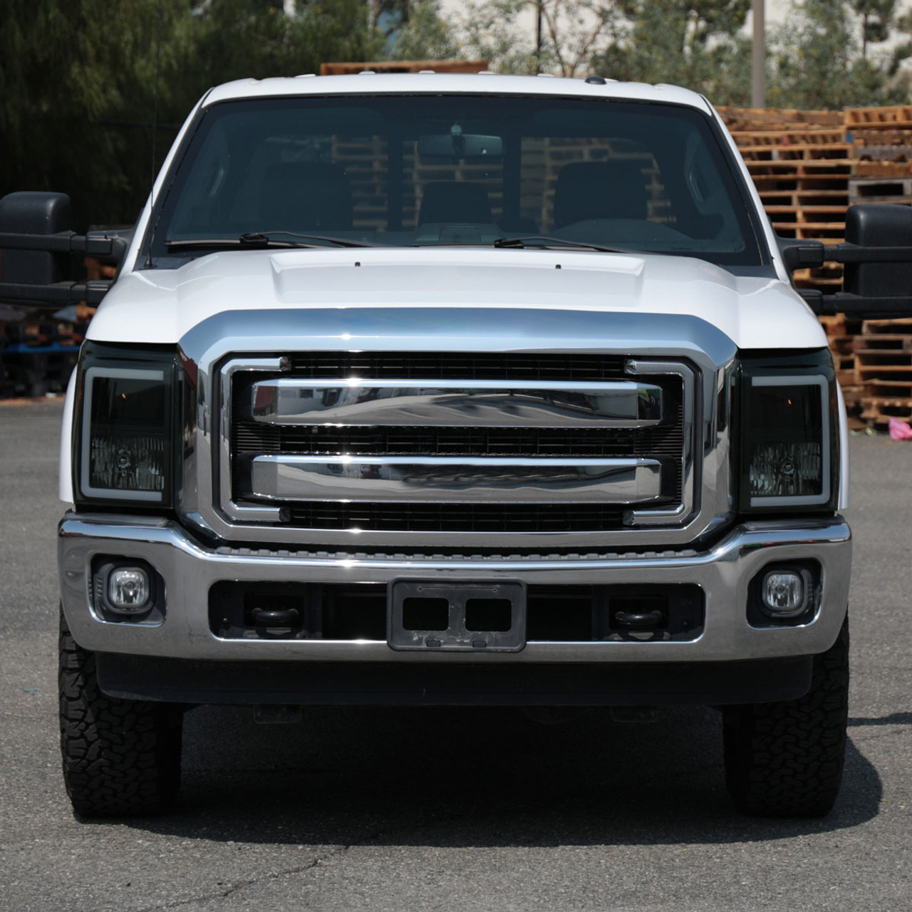 2011-2016 Ford F-250/F-350/F-450/F-550 Super Duty LED C-Bar Factory Style  Headlights (Black Housing/Smoke Lens)