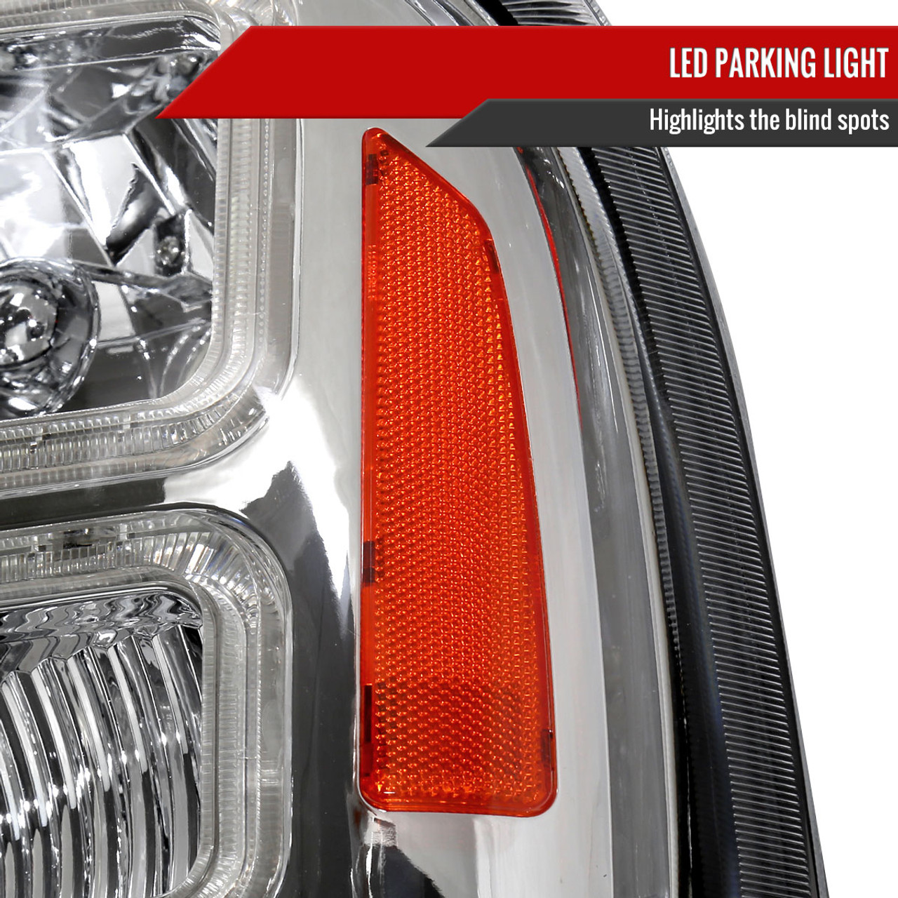 1999-2004 Ford F-250/F-350/F-450/F-550/2000-2004 Excursion Euro Factory  Style Headlights with Dual LED C-Bar (Chrome Housing/Clear Lens)