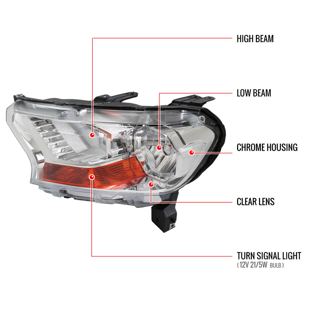 2019-2022 Ford Ranger XL/XLT Factory Style Headlights (Chrome Housing/Clear  Lens)