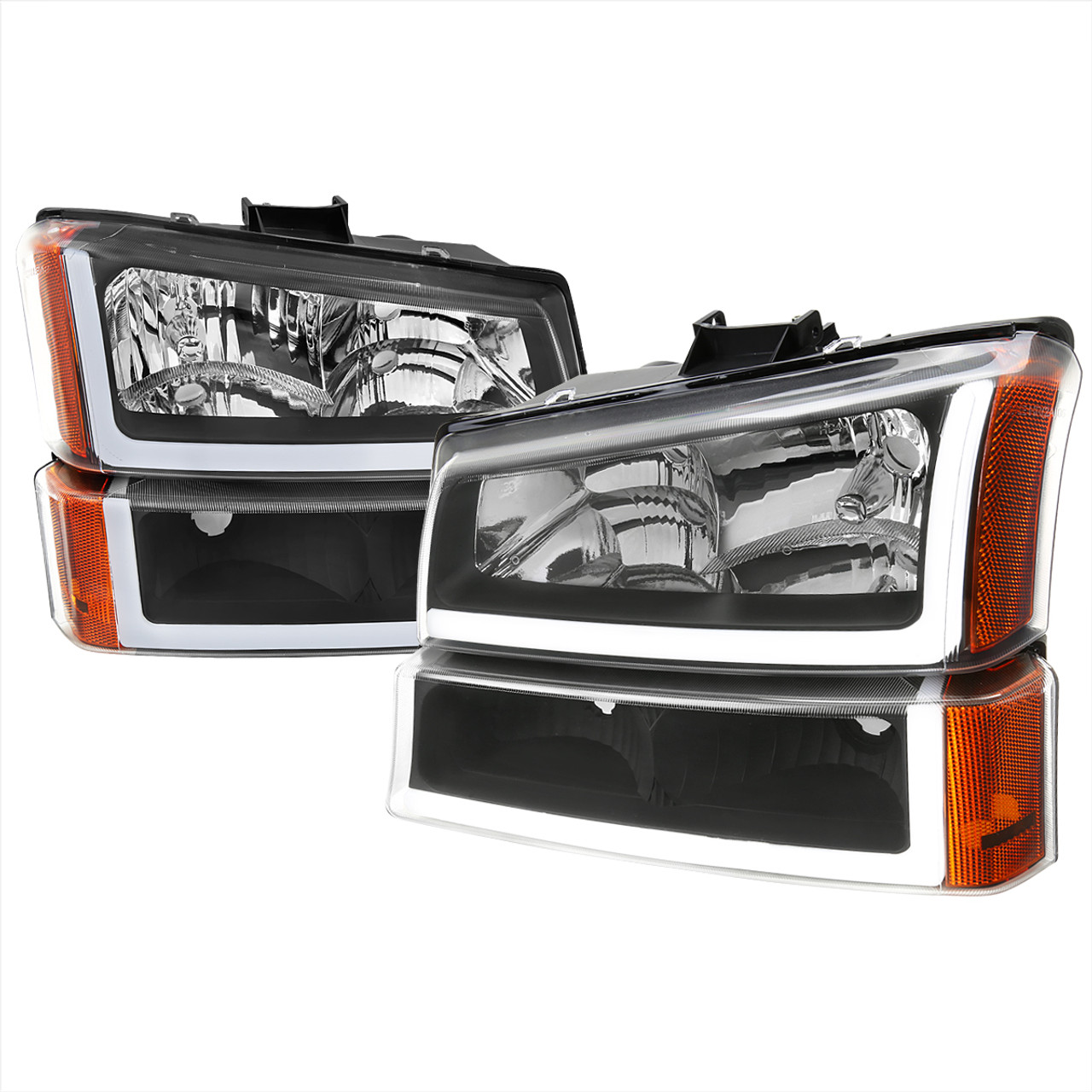 2003-2007 Chevrolet Silverado /2002-2006 Chevrolet Avalanche LED Bar  Factory Style Headlights (Matte Black Housing/Clear lens)