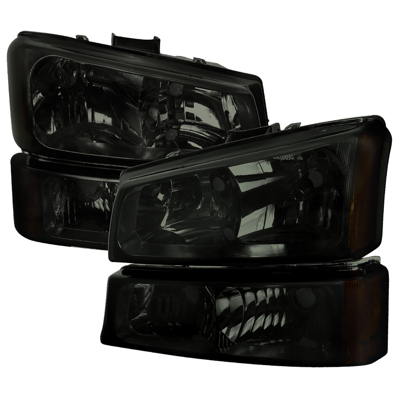 2002-2006 Chevrolet Avalanche/ 2003-2007 Silverado Factory Style Headlights  w/ Bumper Lights (Chrome Housing/Smoke Lens)